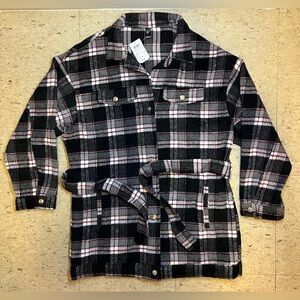 Windsor Women’s Flannel Shirt Jacket Oversized Fit Belted Size M Black/Red Plaid